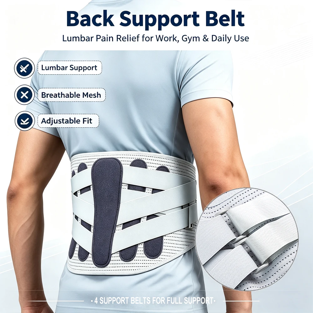 Lower Back Lumbar Stabilizer Belt with Curved Spinal Pad, for Chronic Ache, Heavy-Duty Work & Post-Surgery Recovery Support