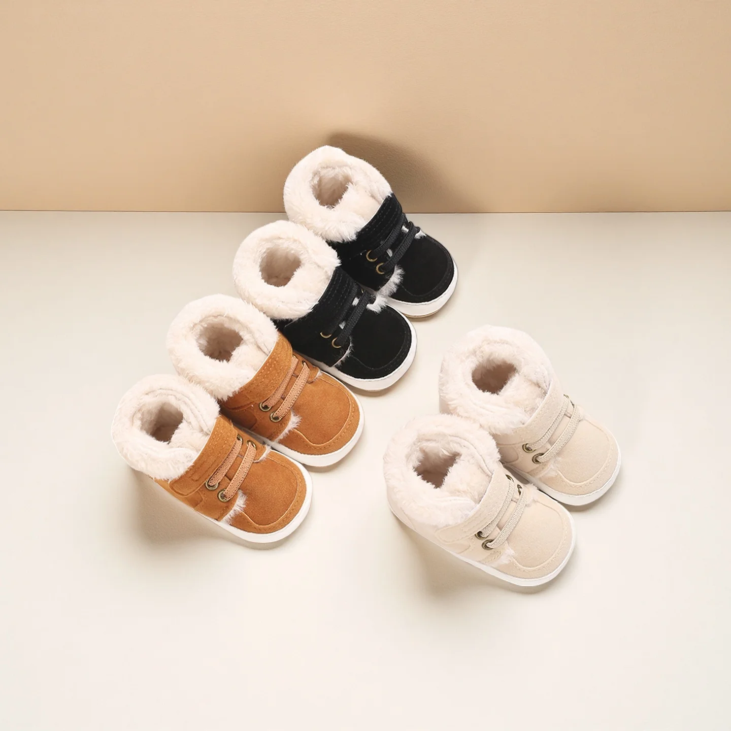 

Winter New Baby Shoes And Boots Solid Color Plush Warm Soft Non Slip Rubber Sole Newborn Baby Learning To Walk