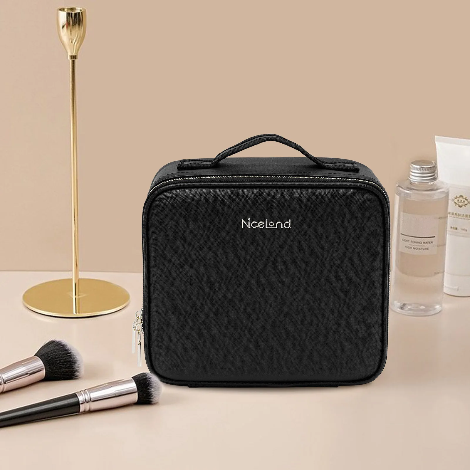 Travel Makeup Bag with LED Mirror, Organiser Case with Adjustable Compartment - Portable Lighted Cosmetic Storage