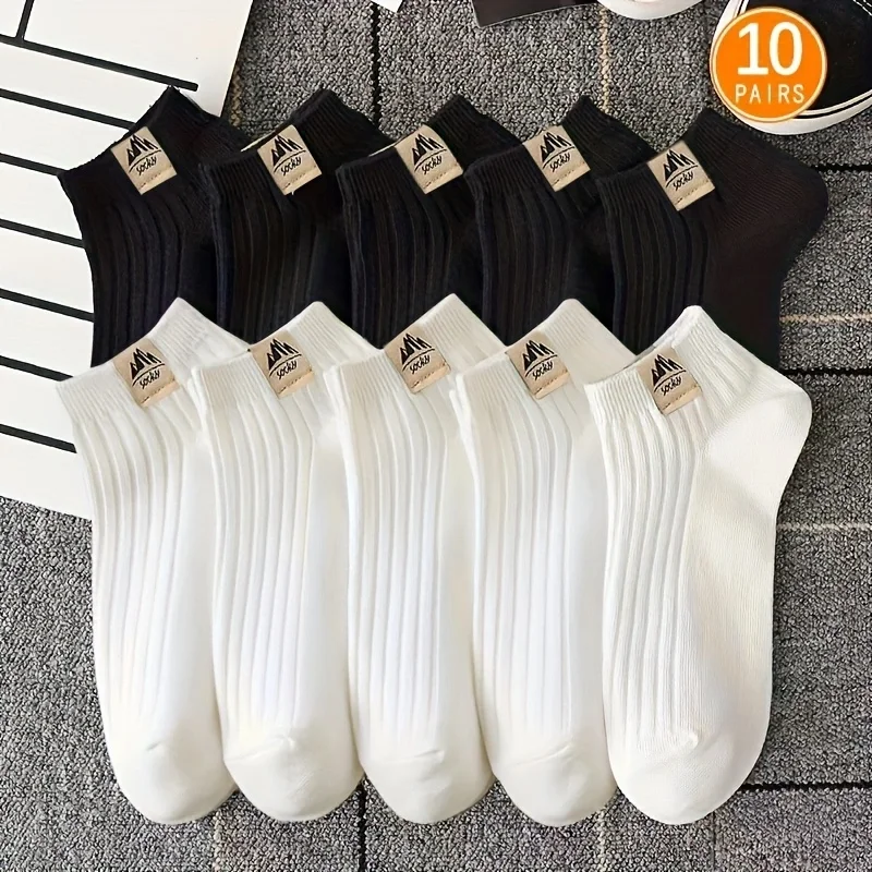 

5/10 Pairs of High-Quality Men's Outdoor Sports Fitness Casual Socks in Black and White Color Comfortable and Soft Men's Socks