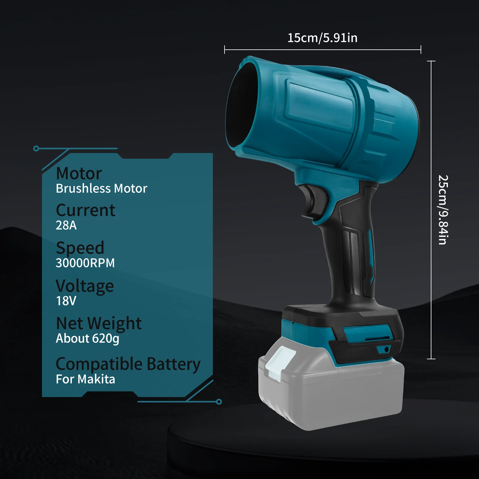 مروحة توربو نفاثة بدون فرش منفاخ أوراق شجر لاسلكي 30000 دورة في الدقيقة أداة نفخ الغبار لمجفف السيارة العنيف لبطارية ماكيتا 18 فولت (بدون بطارية)