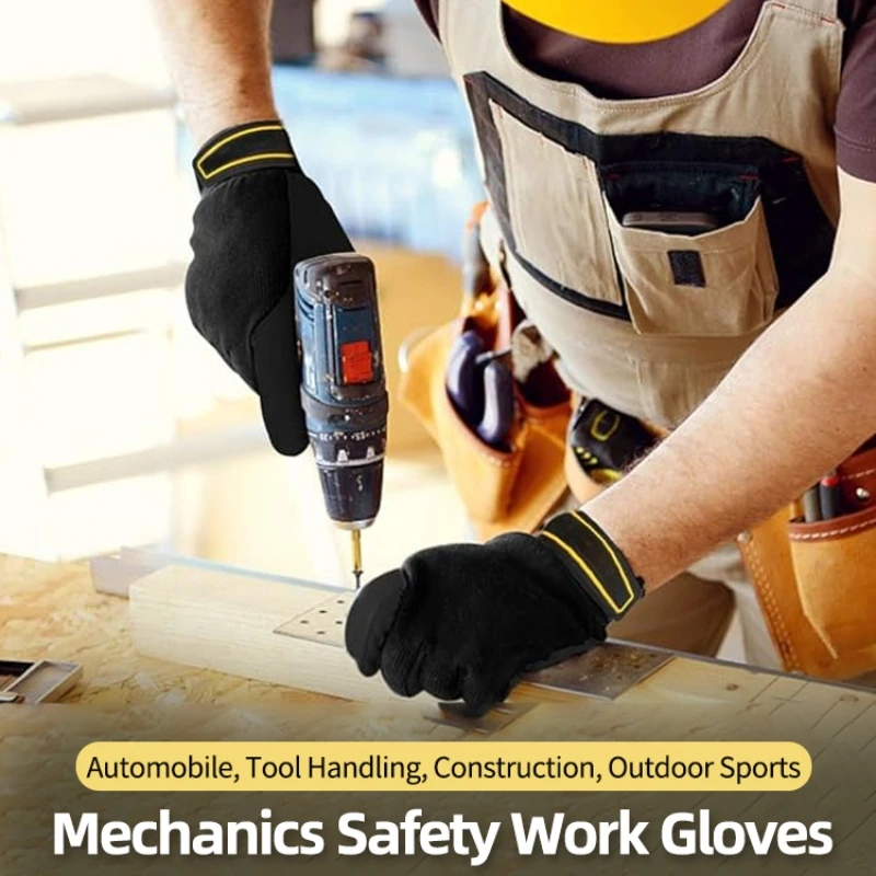 XYEHS 1 Pair Synthetic Leather & Spandex Mechanics Safety Work Gloves Abrasion Resistant Lightweight & Breathable