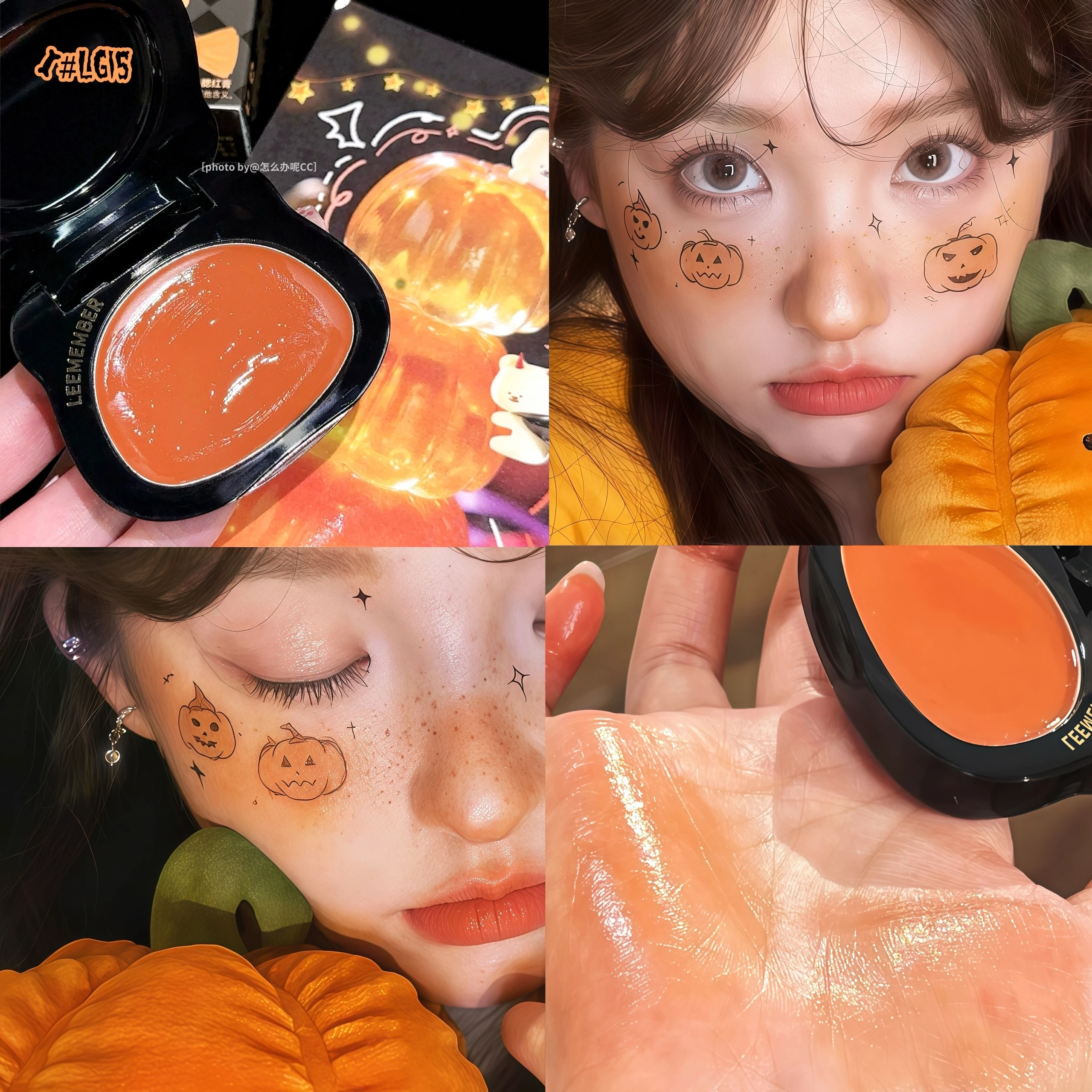 بودرة أحمر الخدود المطبوخة للهالوين ليميميمبر، أحمر خدود ناعم وناعم، ظلال عيون عارية أرجوانية، لون طبيعي، مكياج وجه فلاش ناعم