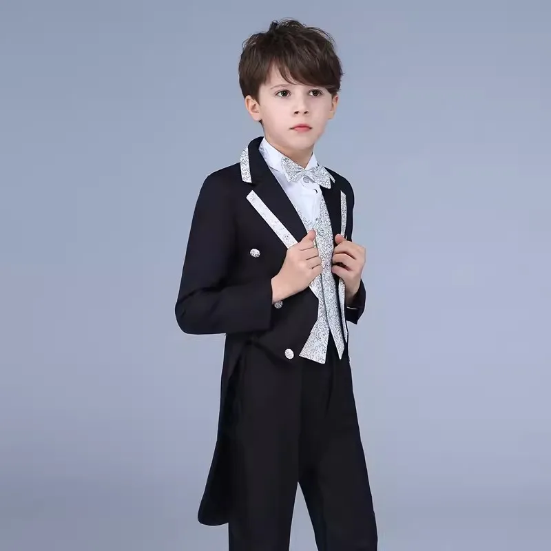 Boys Tuxedo Suit Slim Fit Court Prince Dress Kids European Style Costume Children\'s Charming Performance Clothing Set