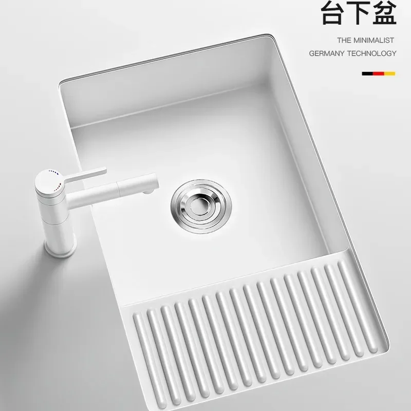 For Ceramic Under Counter Basin with Rubbing Board Deepened Laundry Sink Large Capacity Wash Pool for Balcony Bathroom