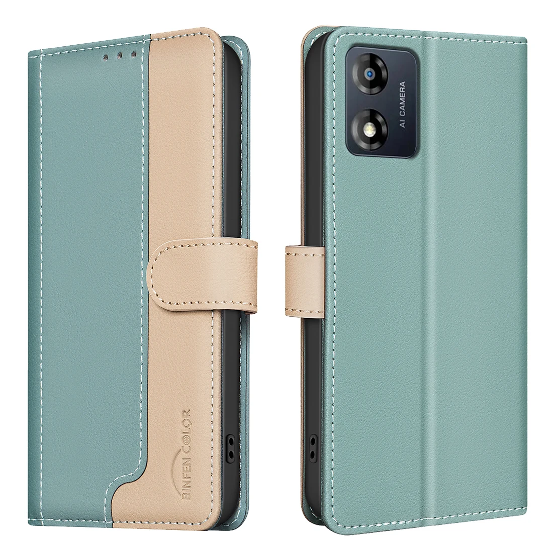 For MOTO G84 5G / G73 5G / E13 4G Phone Case Protective Case Color-Blocked RFID Soft Shell Flip Leather Case