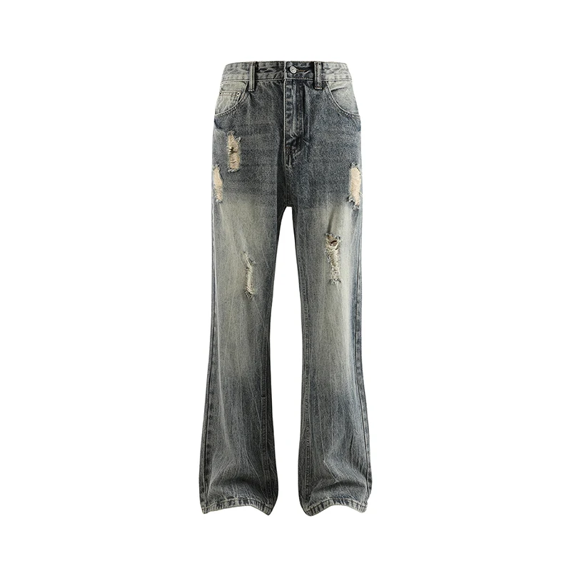 

2025 Autumn New American High Street Retro Y2K Loose Textured Washed Floor-Length Distressed Jeans for Men and Women