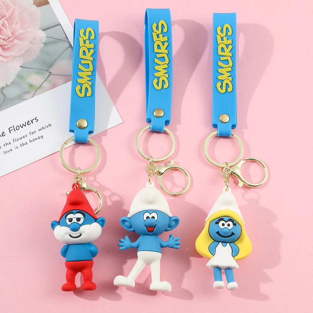 Anime Figura Smurfs Chaveiro, Pintor Engenheiro Chef Modelagem Saco Pingente, Acessórios Do Carro, Chaveiro para Presente de Aniversário