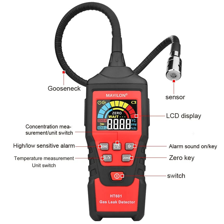 HT601A+ HT601B+ Battery Rechargeable Household Gas Leak Detector Portable Combustible Gas Tester HT601A  HT601B  LED Display