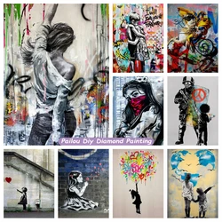 Diy Banksy Girl z balonem diamentowe malowanie Graffiti Street Art kryształowe Rhinestone zdjęcie ścieg krzyżykowy ręcznie do dekoracji domu