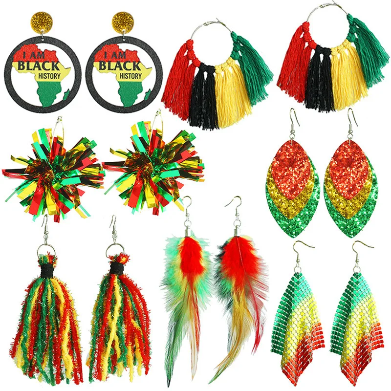 New June Festival Black Liberation Day Earrings African Exaggerate Earrings with Multi Material Festival Atmosphere Earring Gift