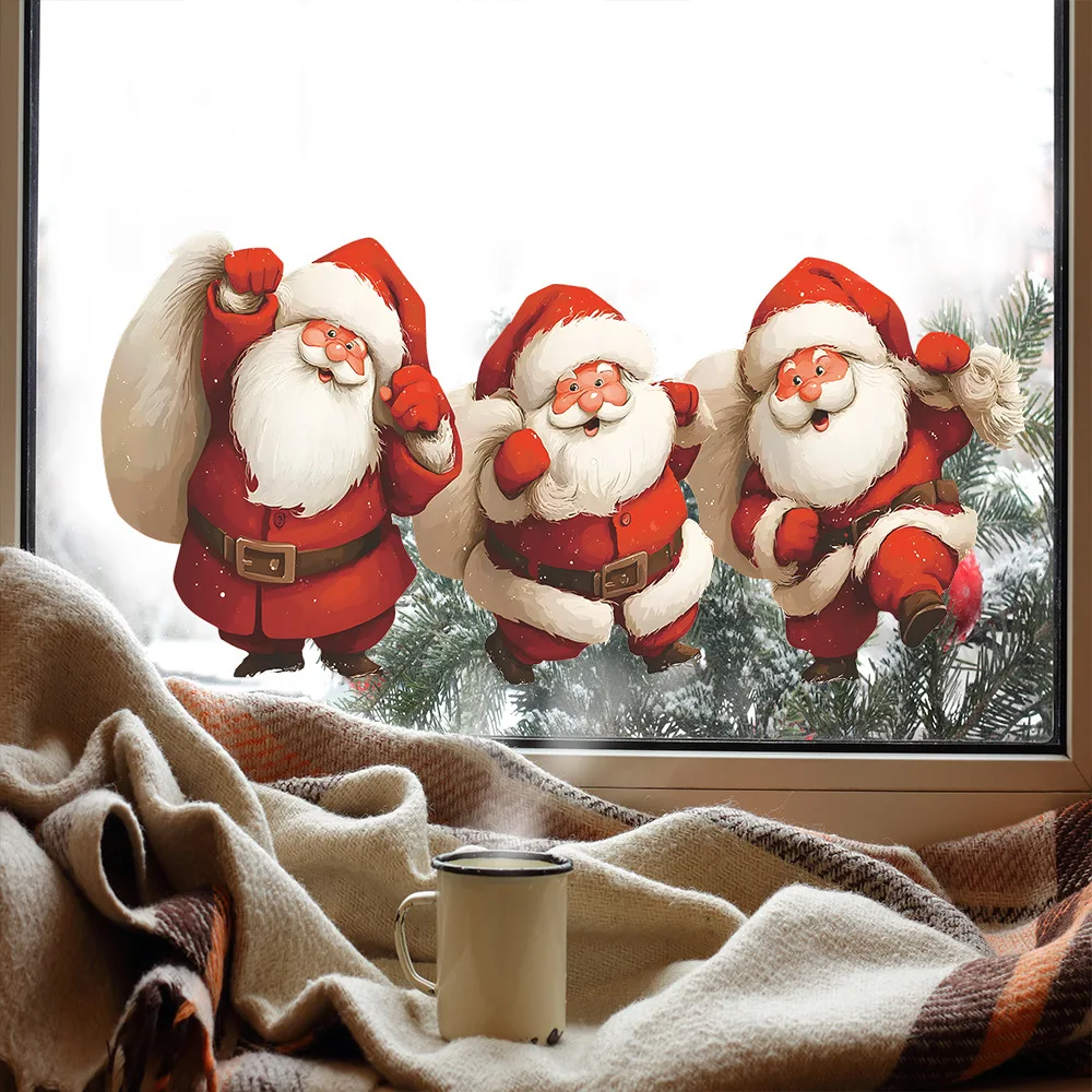 Painted Santa Claus Wall Sticker For Christmas Glass Windows Decoration Mural Cartoon New Year Room Decor Self-adhesive Decals