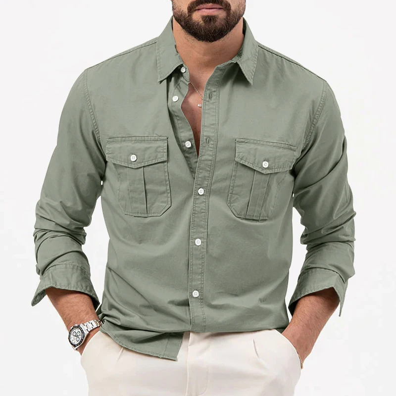 Camisa de estilo americano para hombre, ropa Cargo con múltiples bolsillos, manga larga, solapa, primavera y verano, novedad de 2024