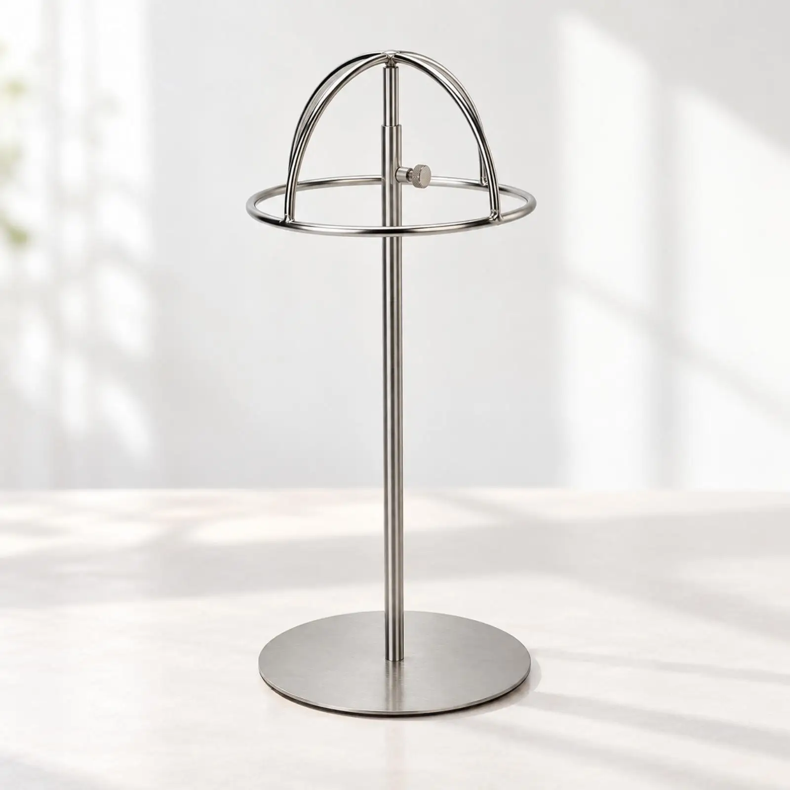 Sleek Hat Display Rack Adjustable Height Steel Base for Hat Storage and Shop Window