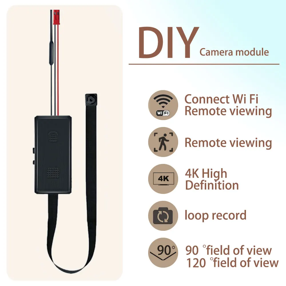 DIY 4K HD Wifi Mini Camera Portable Small Camera Micro Camera P2P Wireless Network Camera Loop Recording Supports Remote Viewing