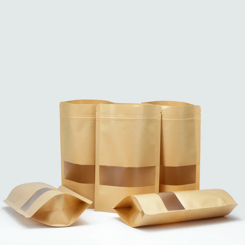 100 Stück Zip-Lock-Verpackungsbeutel aus Kraftpapier, Standbeutel mit Fenster und Reißverschluss, Verpackungsbeutel für Kleinunternehmen – Detail 5