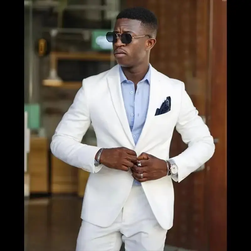 

Classic White Formal Men Suits Slim Fit 2 Piece Blazer with Pants Set Groom Wedding Tuexdo Prom Male Suit Men's Fashion Clothing