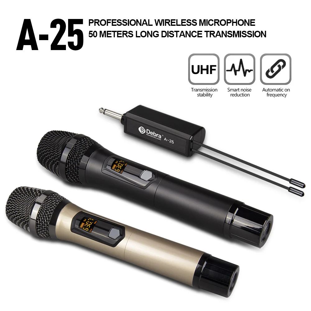 

Debra A-25 UHF Portable Wireless Microphone Rechargeable Metal Handheld Mic for Professional Stage Family Karaoke KTV Concert