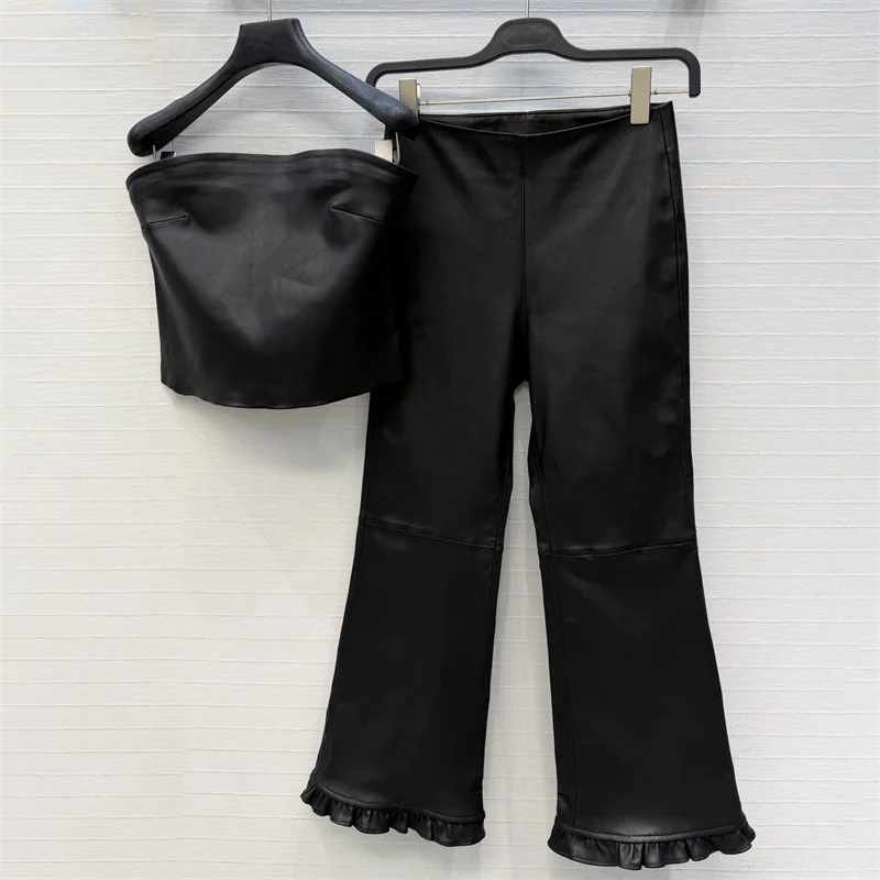 Women's pants New high waisted slim fit straight leg pants for autumn 2026 100% sheepskin patchwork casual pants y2k trousers