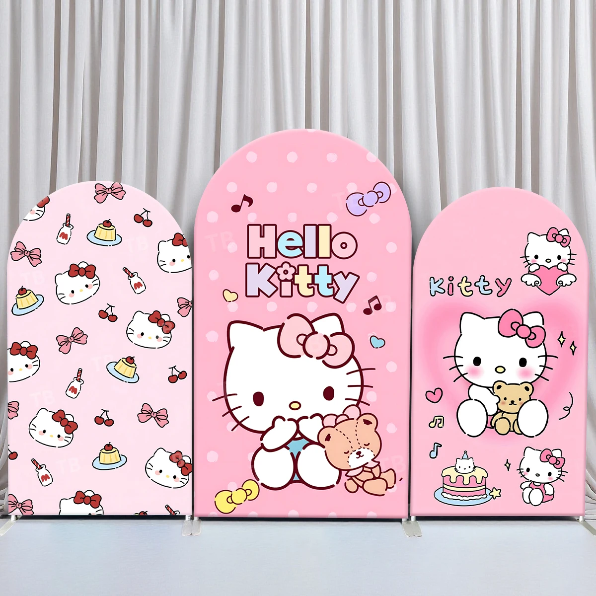 

TB Pink HelloKitty Theme Arch Backdrop Cover Girls Birthday Baby Shower Photography Background Party Decor Props Elastic Fabric