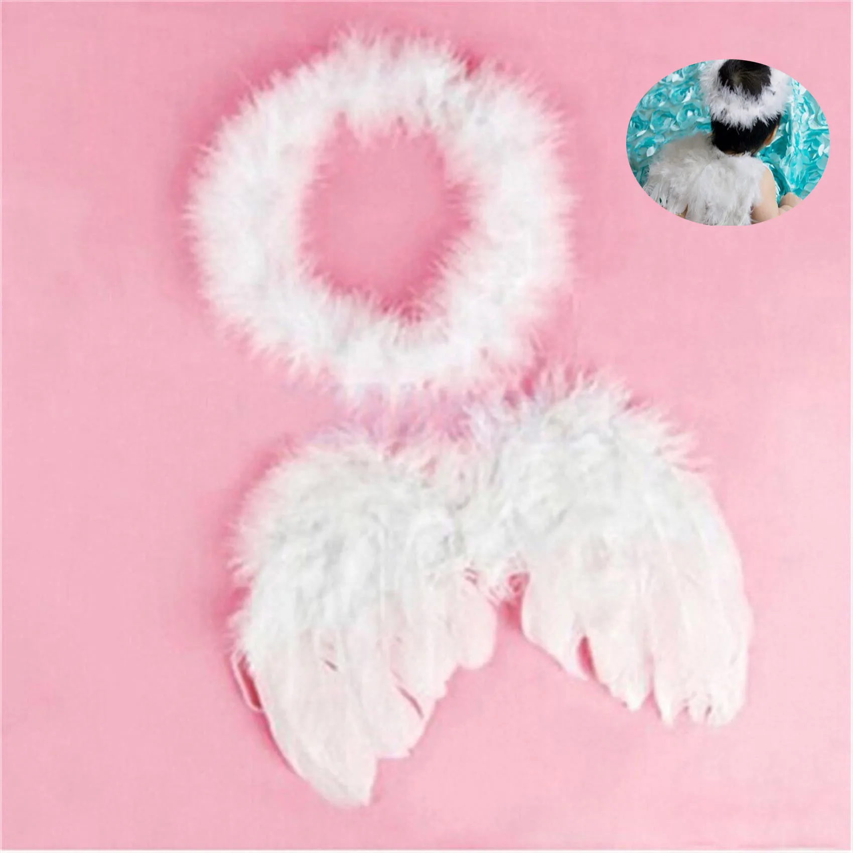 Infant White Angel Feather Wings Sets Lovely Baby Newborn Photography Outfit Props Kids Costume Headbands Photo Props Decoration