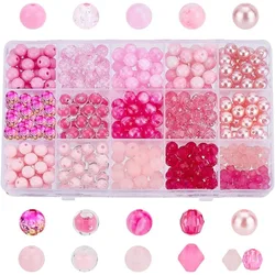 430pcs Acrylic Pink Beads 16 Styles Pink Assorted Spacer Beads Chunk Bubblegum Ball Beads Round Smooth Beads for DIY Crafts