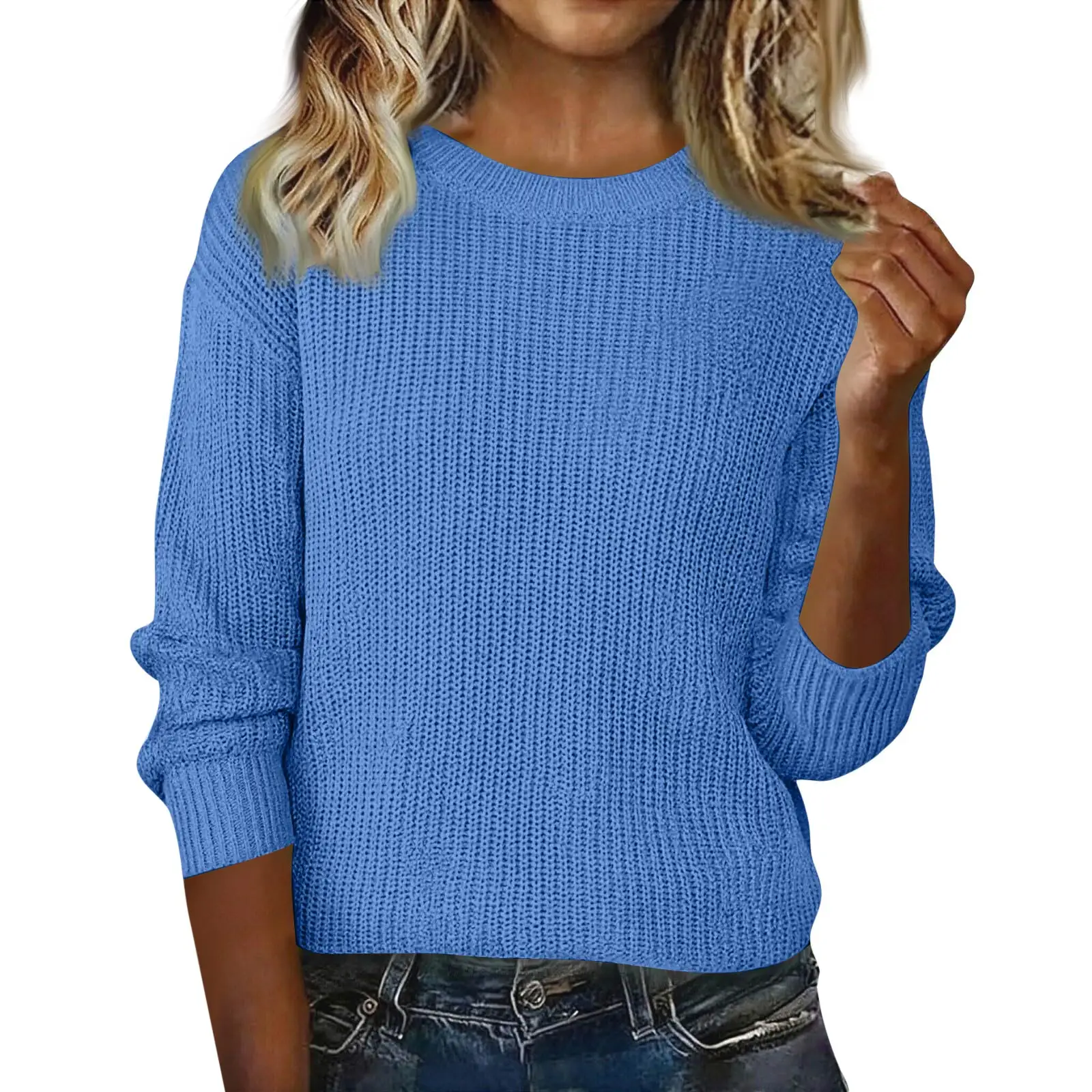 سترة نسائية موضة 2025 غير رسمية برقبة دائرية وأكمام طويلة سترة علوية فضفاضة بلون سادة سترة محبوكة بألوان متعددة