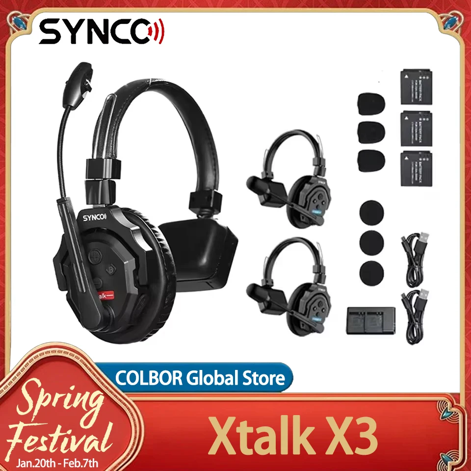 SYNCO  Xtalk X3 Wireless Intercom System 2.4GHz Xtalk Xpro X3 Communication Headset Wireless Microphone for Studio Sound Record