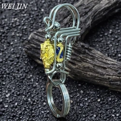 Stainless Steel Handmade Keychain,Mechanical Style , Golden Dragon Head Beaded Car Key Ring, Men Waist Hook Buckle Gift Trinket