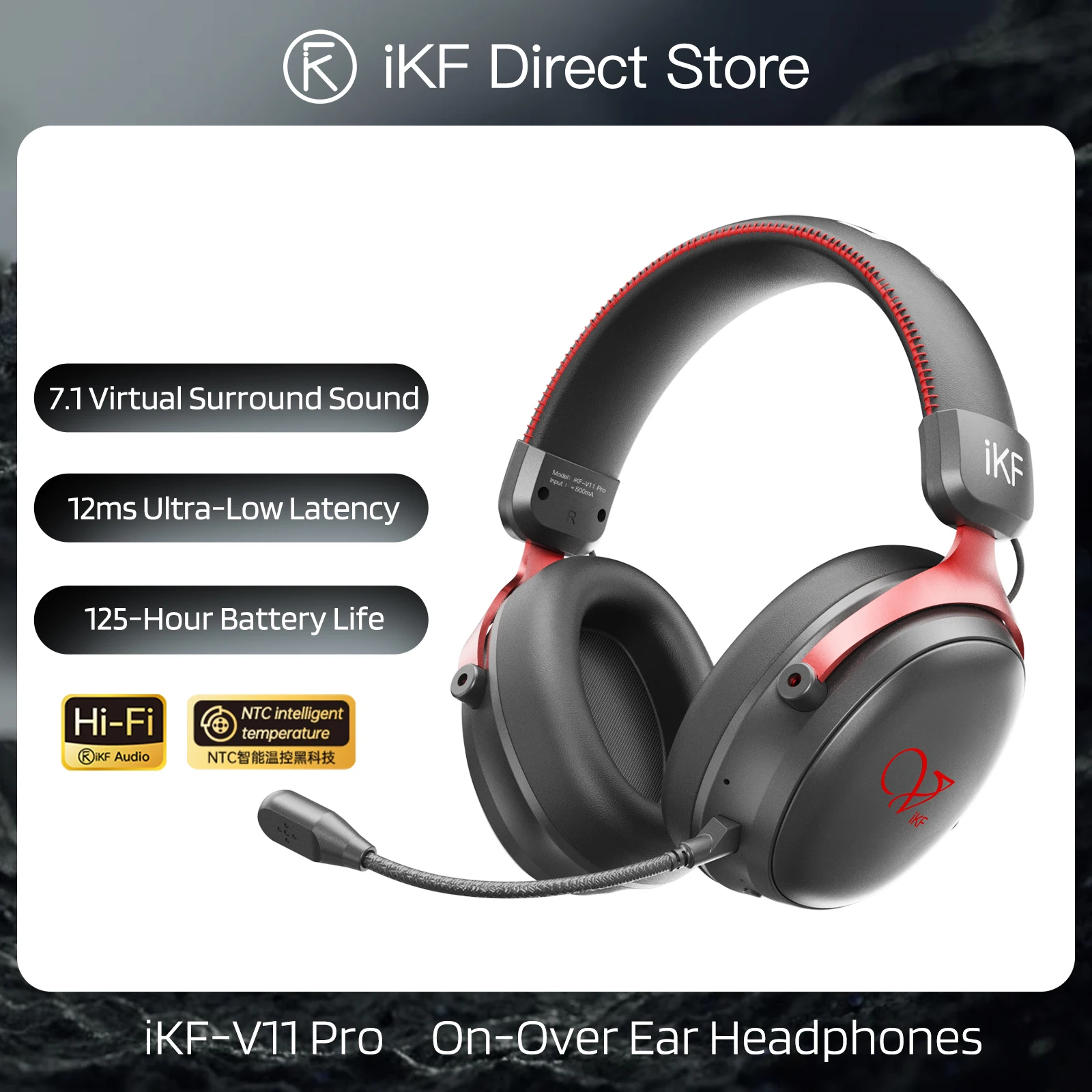

Наушники iKF V11 Pro 2,4G/Bluetooth Беспроводная игровая гарнитура 7.1 Surround 125H Время воспроизведения 12 мс Низкая задержка для ПК/FPS eSports