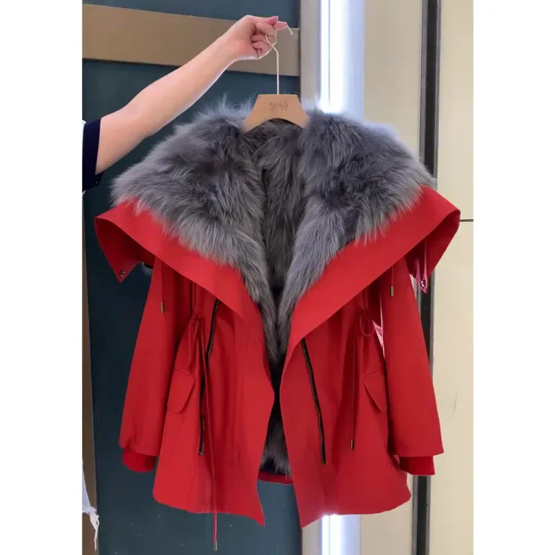 Pie overcome women's 2024 winter new fox fur liner short fur integrated coat removable fur jacket