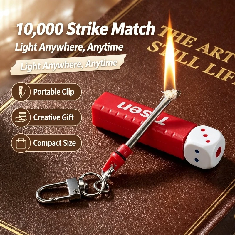 Creative Cartoon Dice Ten Thousand Matches Lighter Keychain Pendant Outdoor Waterproof Wear-Resistant Friction Ignition Match