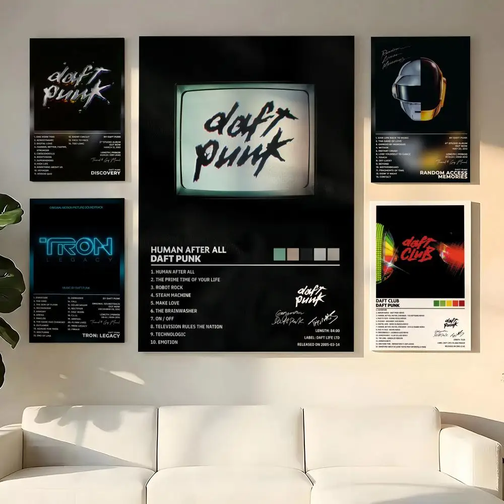 French Music Rock Band D-Daft Punk Painting Calligraphy Wooden Framed Canvas Poster Wall Art HD Waterproof Print Home Decor