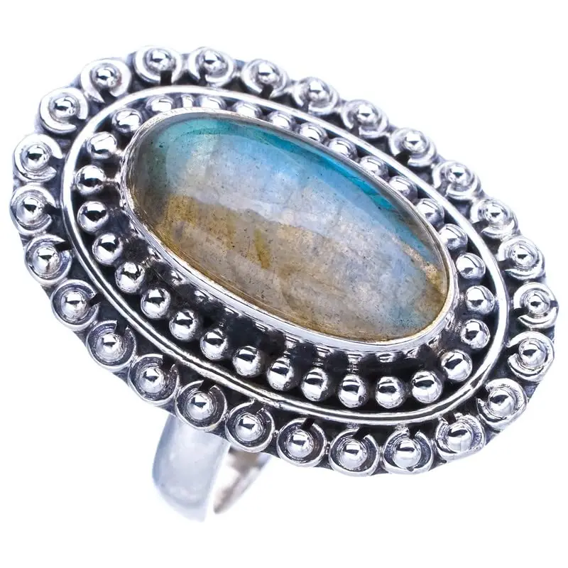 

StarGems® Natural Labradorite Handmade 925 Sterling Silver Ring 8 F0106