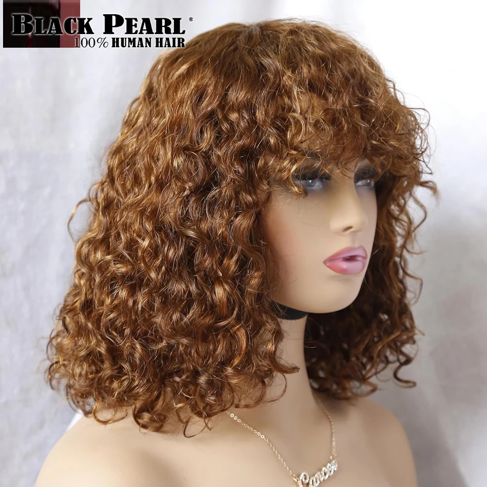 Peluca de cabello humano brasileño con flequillo, corte Bob Pixie corto, con encaje frontal