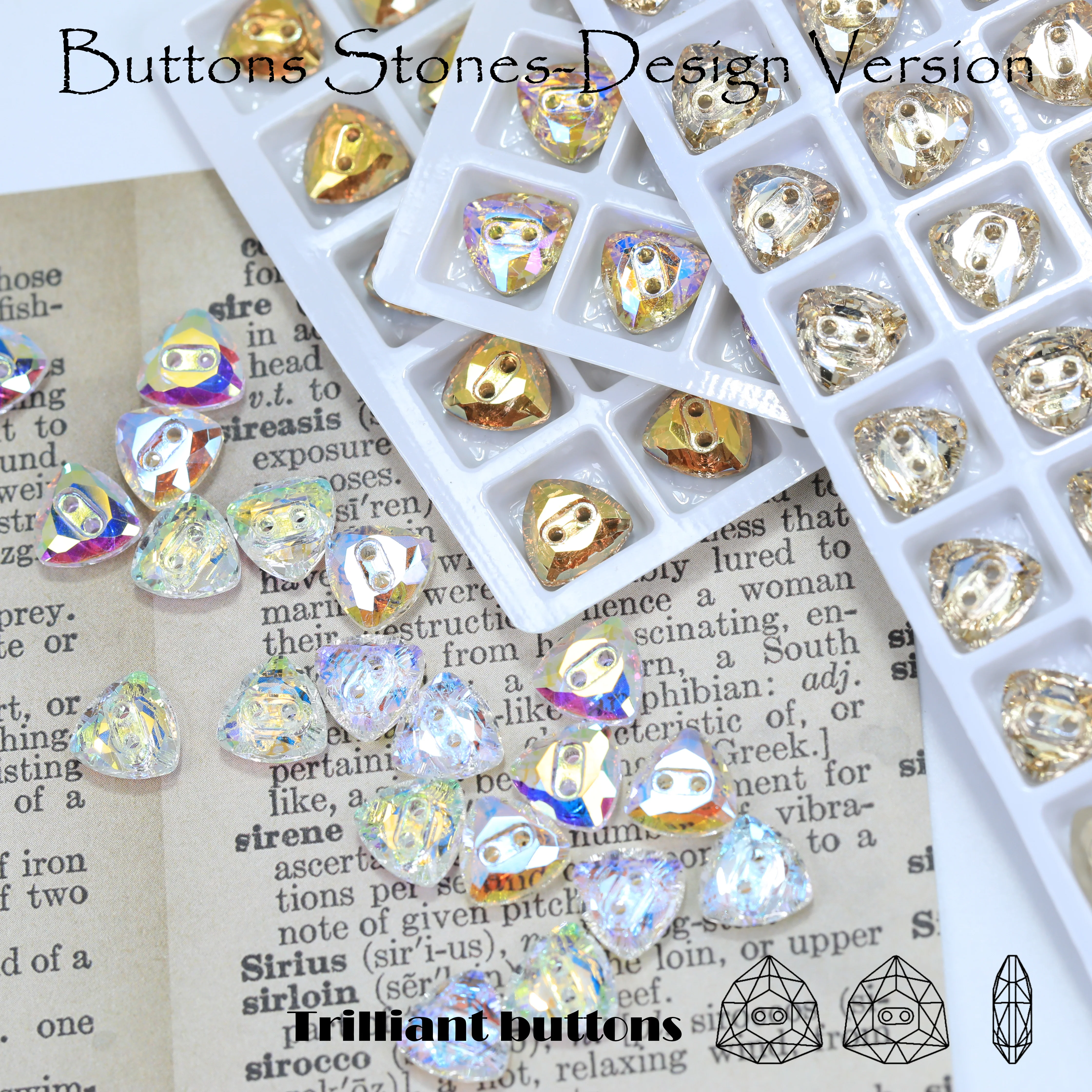 Glitzernde Glaskristall-Trilliant-Knöpfe im Steindesign zum Aufnähen, normale Farbe, glänzende Strasssteine, Bling-Dekorationen für Kleidung und Taschen – Detail 4