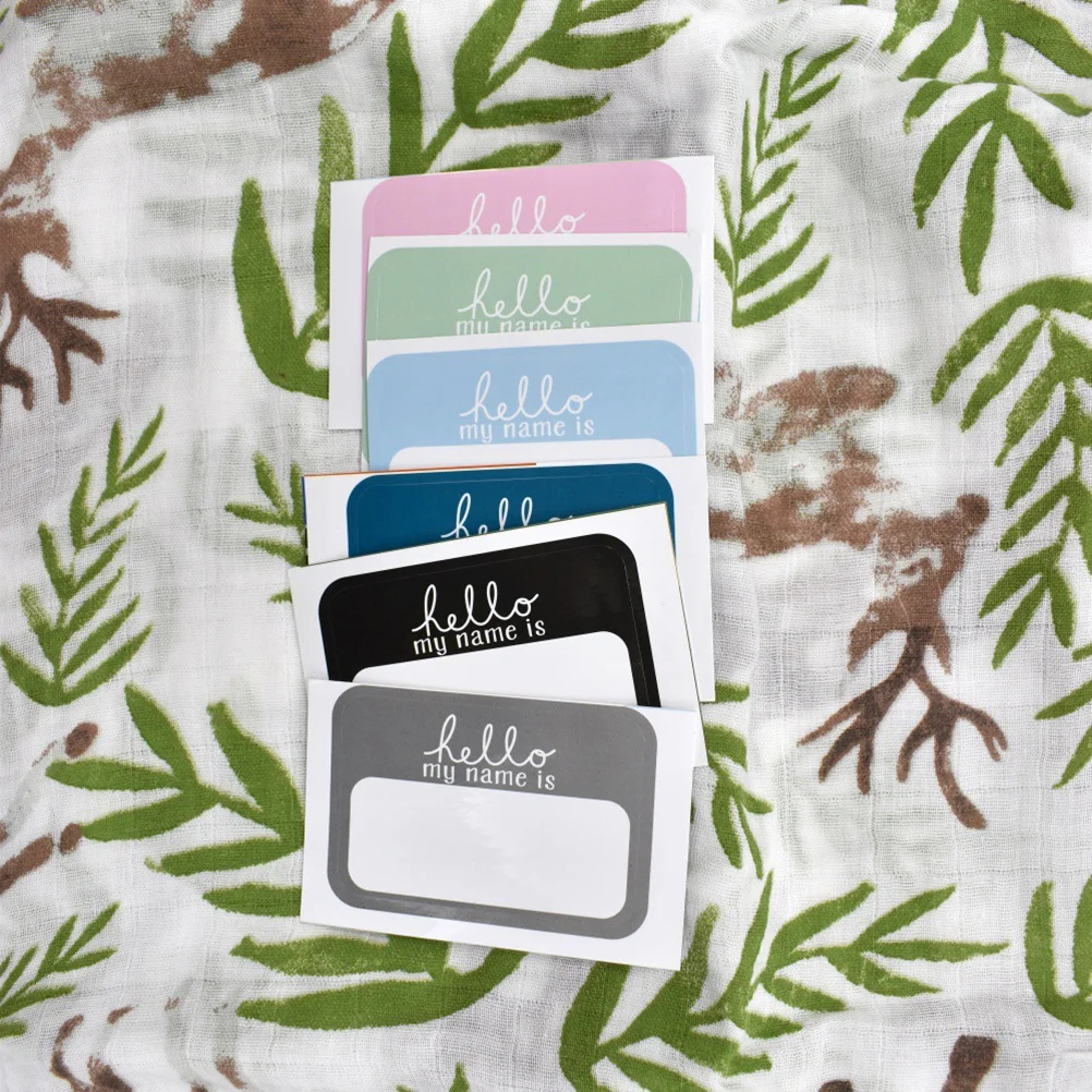 Etiquetas de nome adesivas de anúncio, 6 peças com design de script olá para conferências escolares, feiras científicas, reuniões de funcionários