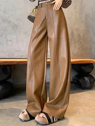 High Quality Women PU Leather Wed Leg Pants Autumn Winter Fashion Warm Long Leather Pants Elegant LeatherTrousers
