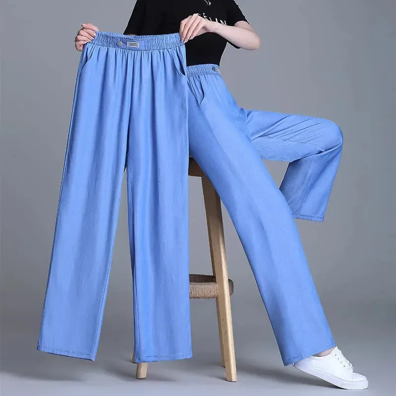 

Ice Silk Jeans Women Thin Comfortable Blue Denim Wide Leg Pants New Elastic High Waist Straight Trousers Female Pantalons Z932