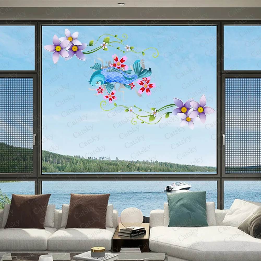 

koi carp flower Window stickers, wall stickers, roof murals, home decoration, PVC self-adhesive refrigerator magnets