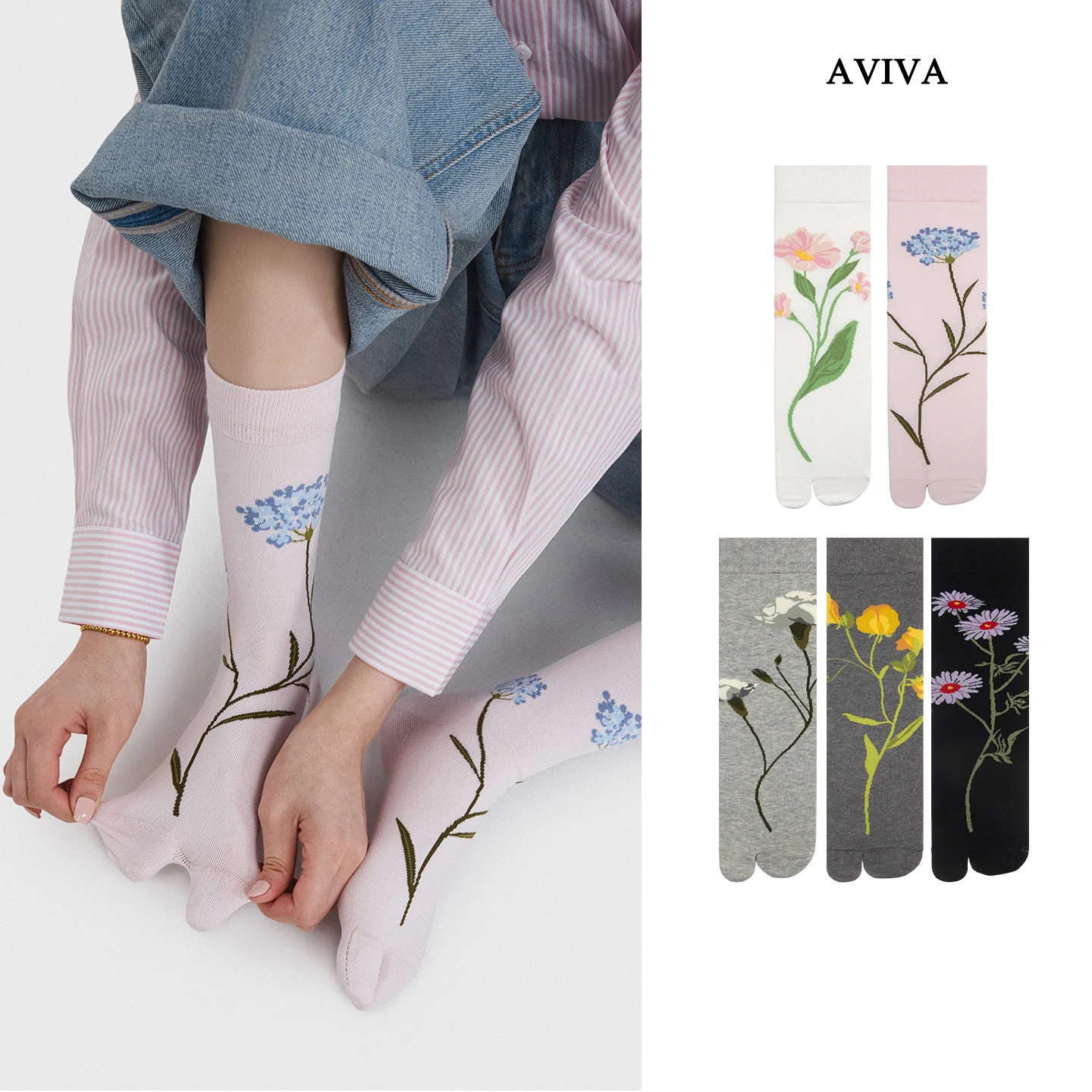 High Quality Cotton Spring Summer Split Toe Woman Comfortable Soft Plants Flowers Two-Toed Japanese Harajuku Women's Tabi Sox