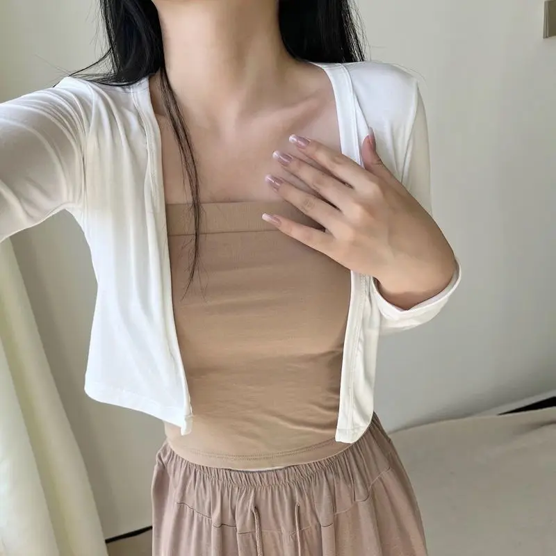 

Jackets Women Korean Simple Fashion Solid Sun-proof All-match Chic Long Sleeve Leisure College Temperament Thin Mujer Outwear