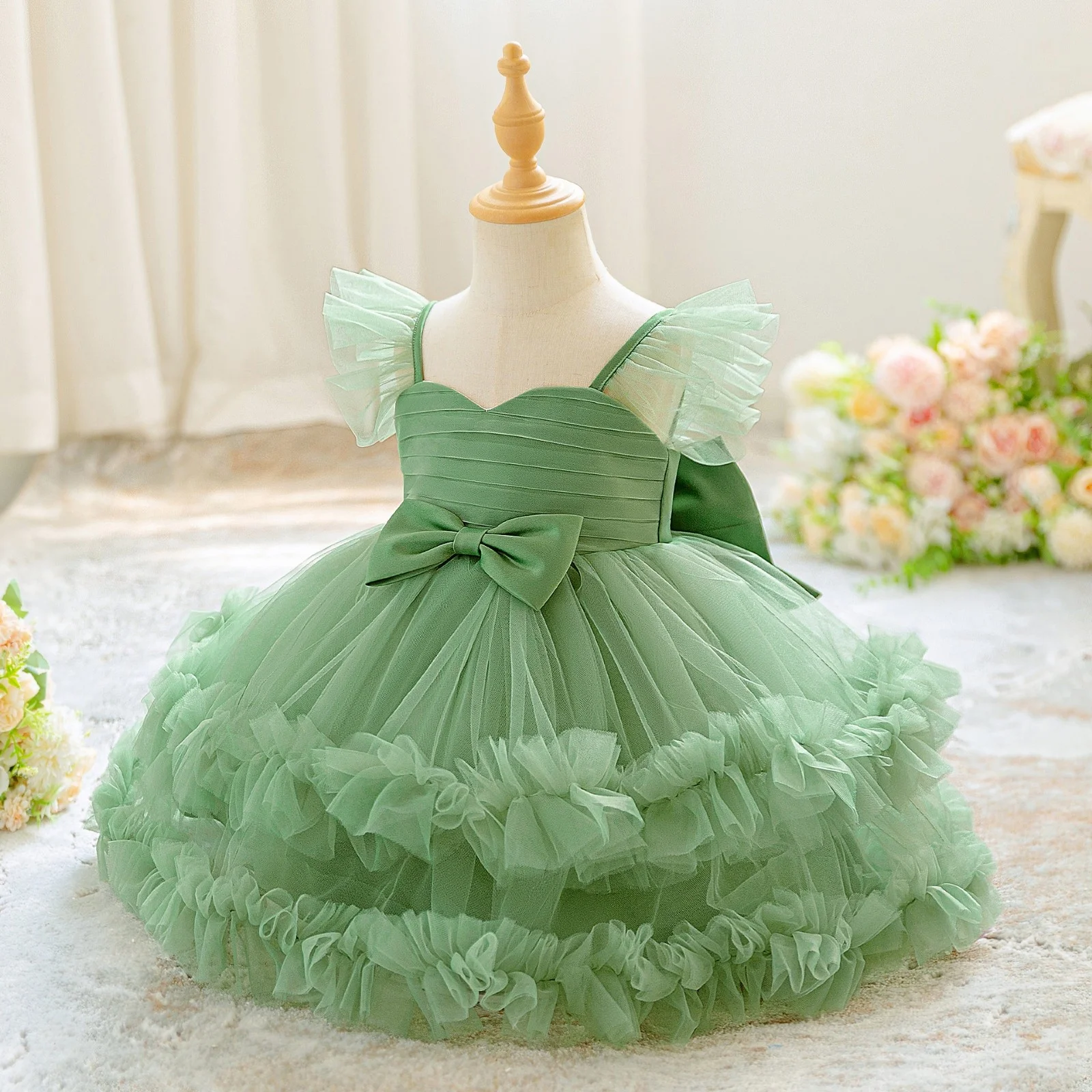 

New Model Elegant Girl Floral Tulle Dress Suitable Parties School Performances And Weddings Perfect For Birthday Celebr