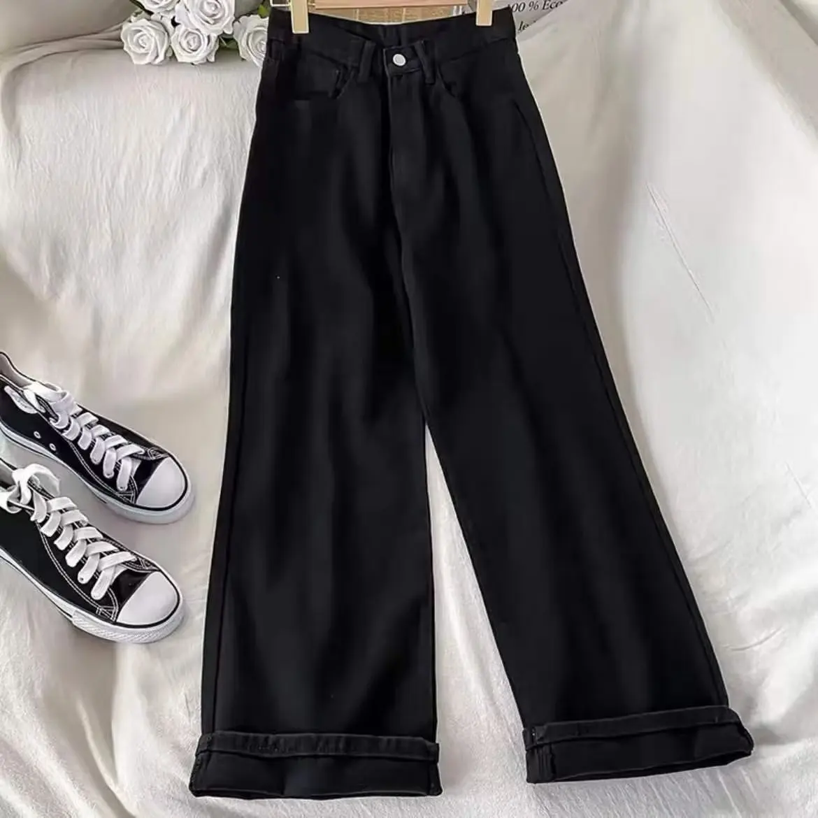 Slimming High Waist Wide Leg Jeans Women's Spring New Sle Student White Loose Pants Straight Long Trousers