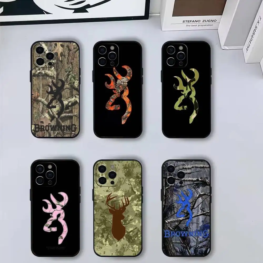 

Cool B-BrowningS H-Huntings Deer Phone Case For iPhone 17, 16,15,14,13,12,11 Plus,Pro Max, Others Soft Black Cover