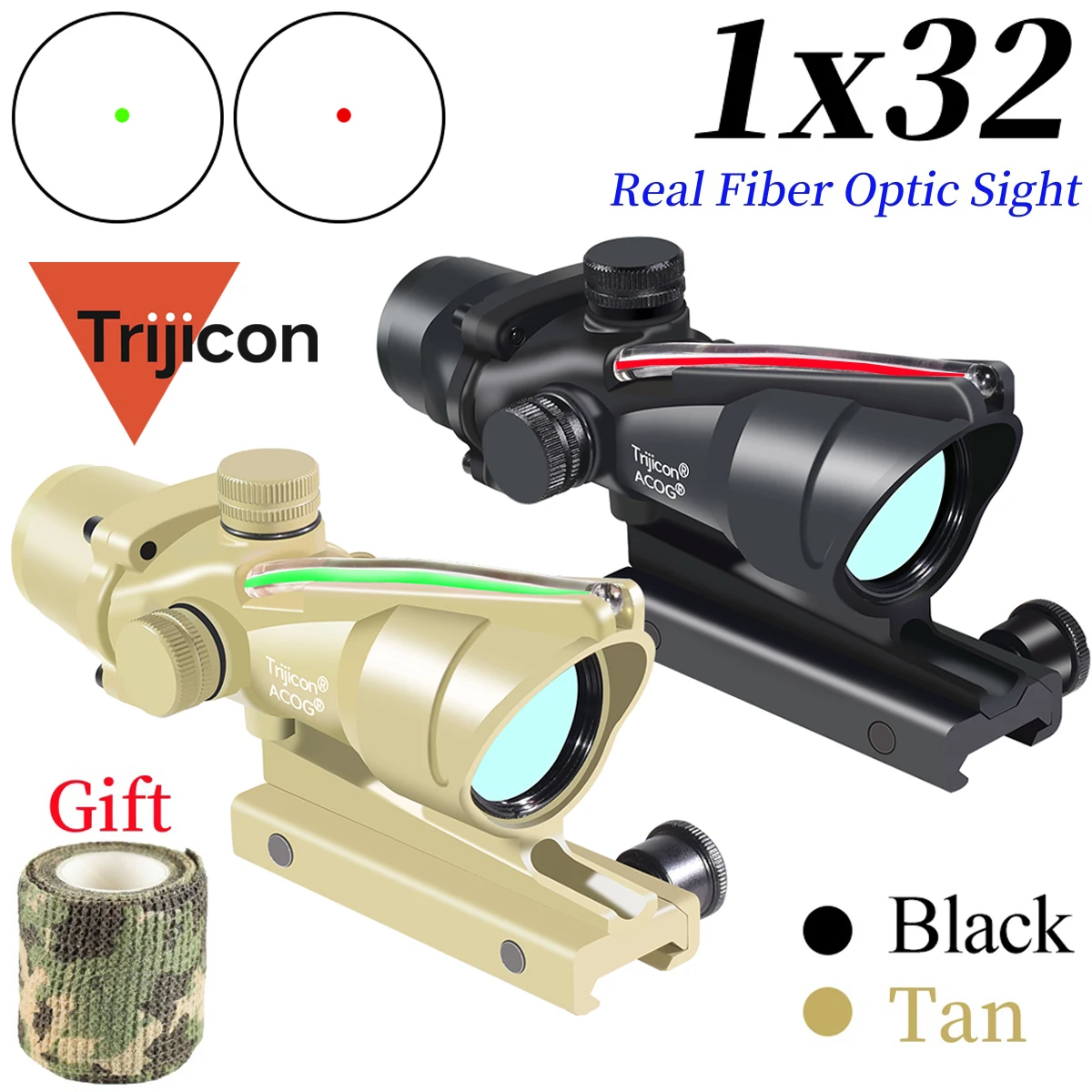 Trijicon Scope 1x32 Acog Tactical Red/Green Dot 4x32 Acog Real Fiber Optic Sight Riflescope Airsoft Collimator Hunting 20mm Rail