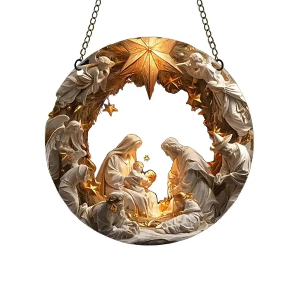 Pendentif d'arbre de Noël de la Nativité en acrylique, fête de Jésus-Christ, nouvel an, cadeaux de scène, ornements de Noël, décor, 2025, O5a7