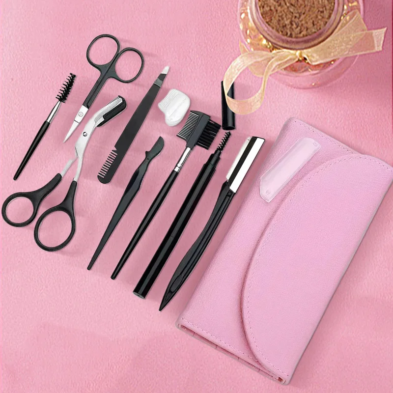 8 個プロフェッショナルステンレス鋼眉毛トリミングツールセット眉毛コーム眉毛ピンセットカッター多機能メイクアップツール