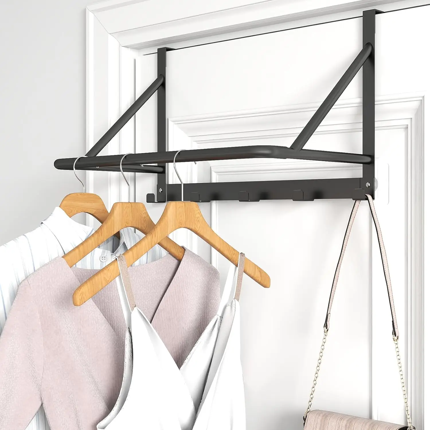 

Over The Door Clothes Hanger, Metal Clothes Rack for Door with 5 Hooks, Over The Door Hanger for Bathroom, Laundry, Bedr