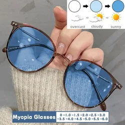 Outdoor zmiana koloru fotochromowe okulary przeciwsłoneczne męskie kobiety moda anty-niebieskie światło okulary dla osób z krótkowzrocznością Unisex okulary Retro bez wzroku